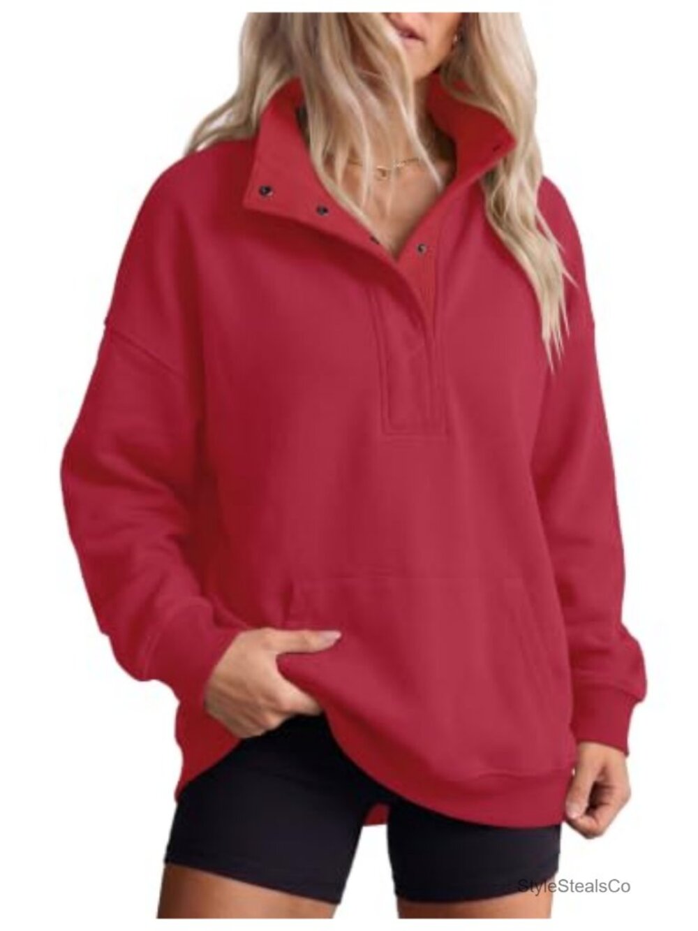 Quenteen Women's Oversized Snap Button Henley Sweatshirts with Pockets